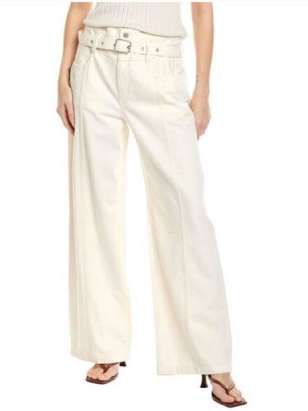 Madewell Belted Baggy Pants in Vintage Cream Canvas - size 26 - NWT